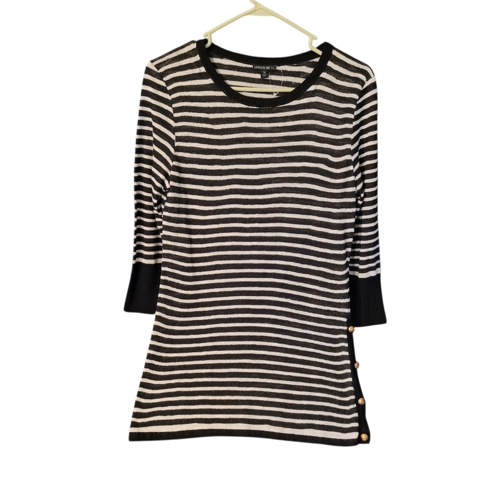 Lafayette 148 linen blend striped tunic sweater -M.         O54